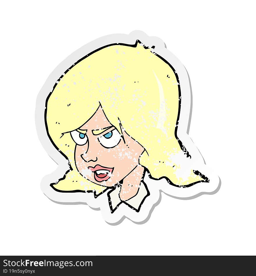 Retro Distressed Sticker Of A Cartoon Annoyed Woman