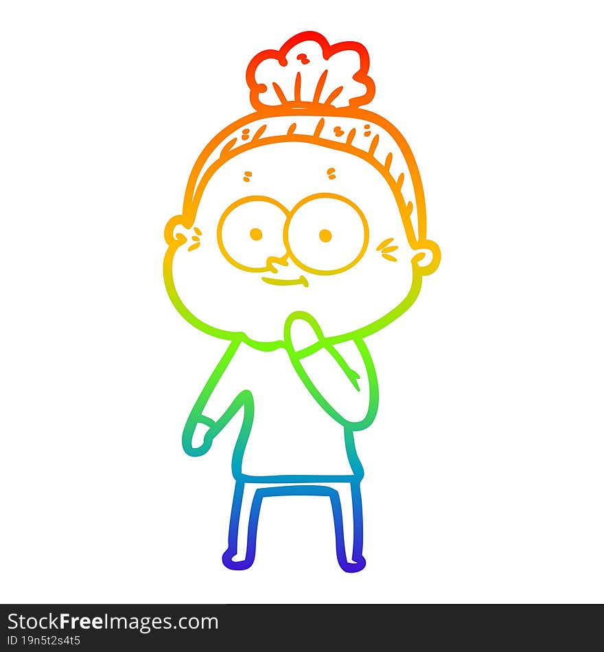 Rainbow Gradient Line Drawing Cartoon Happy Old Woman