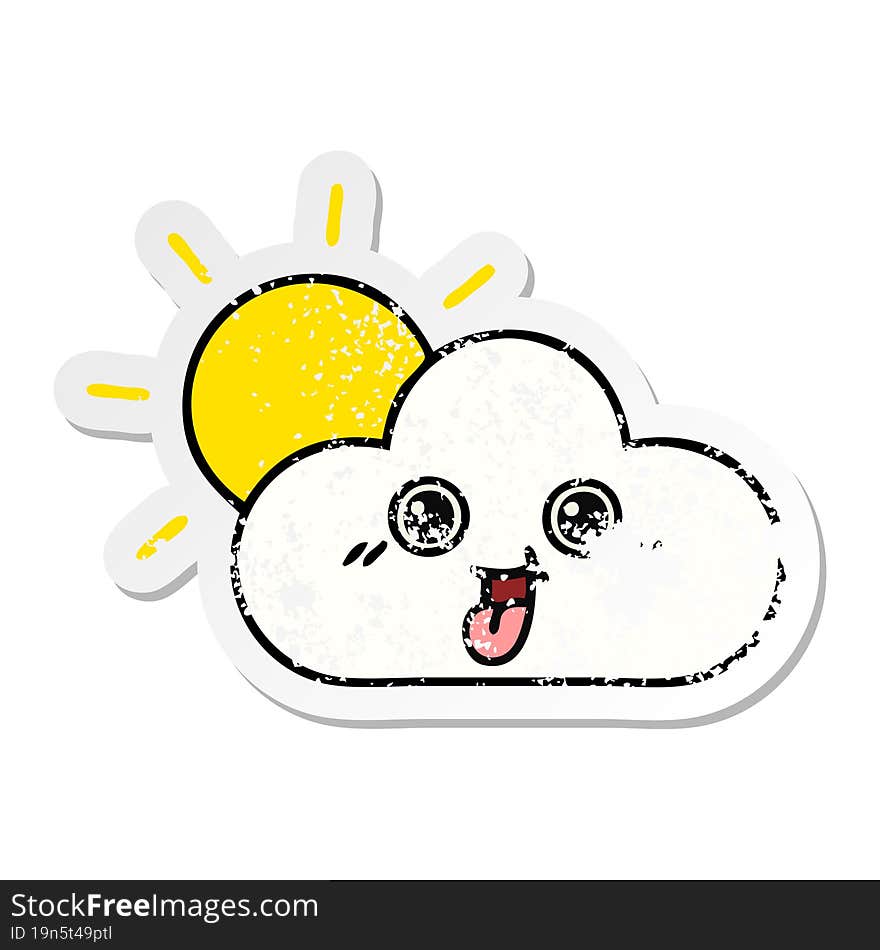 distressed sticker of a cute cartoon sun and cloud