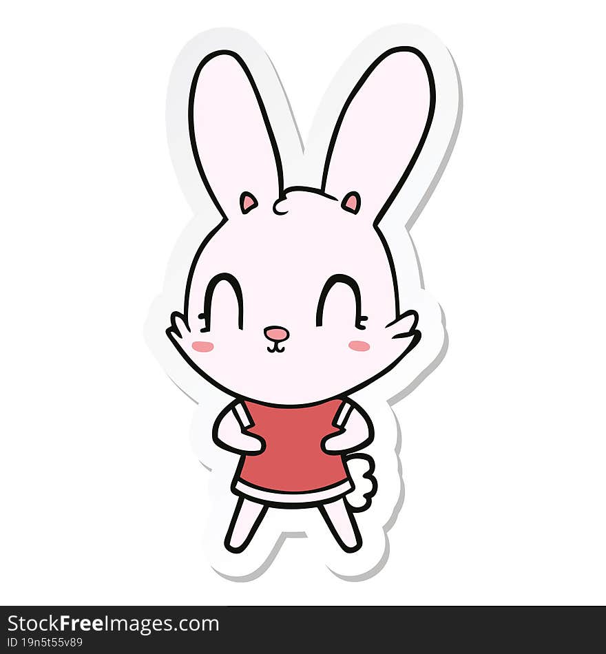 sticker of a cute cartoon rabbit in dress