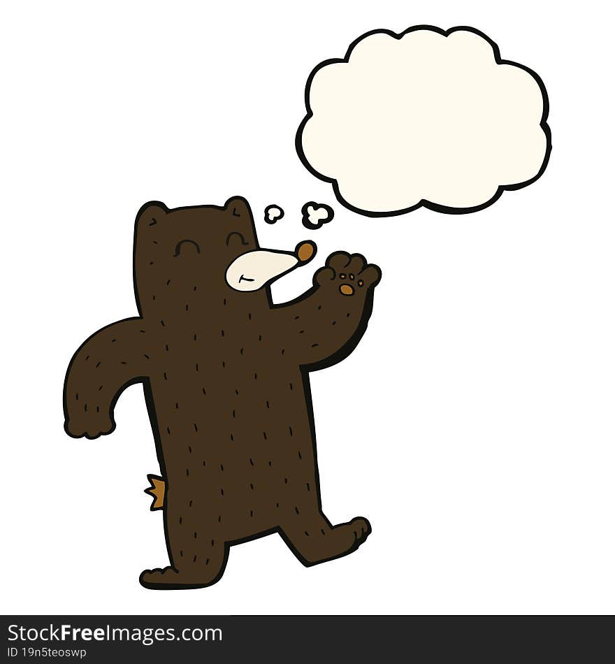 Cartoon Waving Black Bear With Thought Bubble