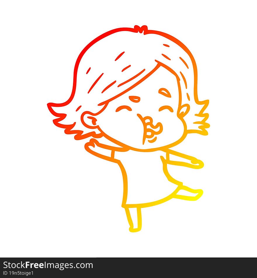 warm gradient line drawing cartoon girl pulling face