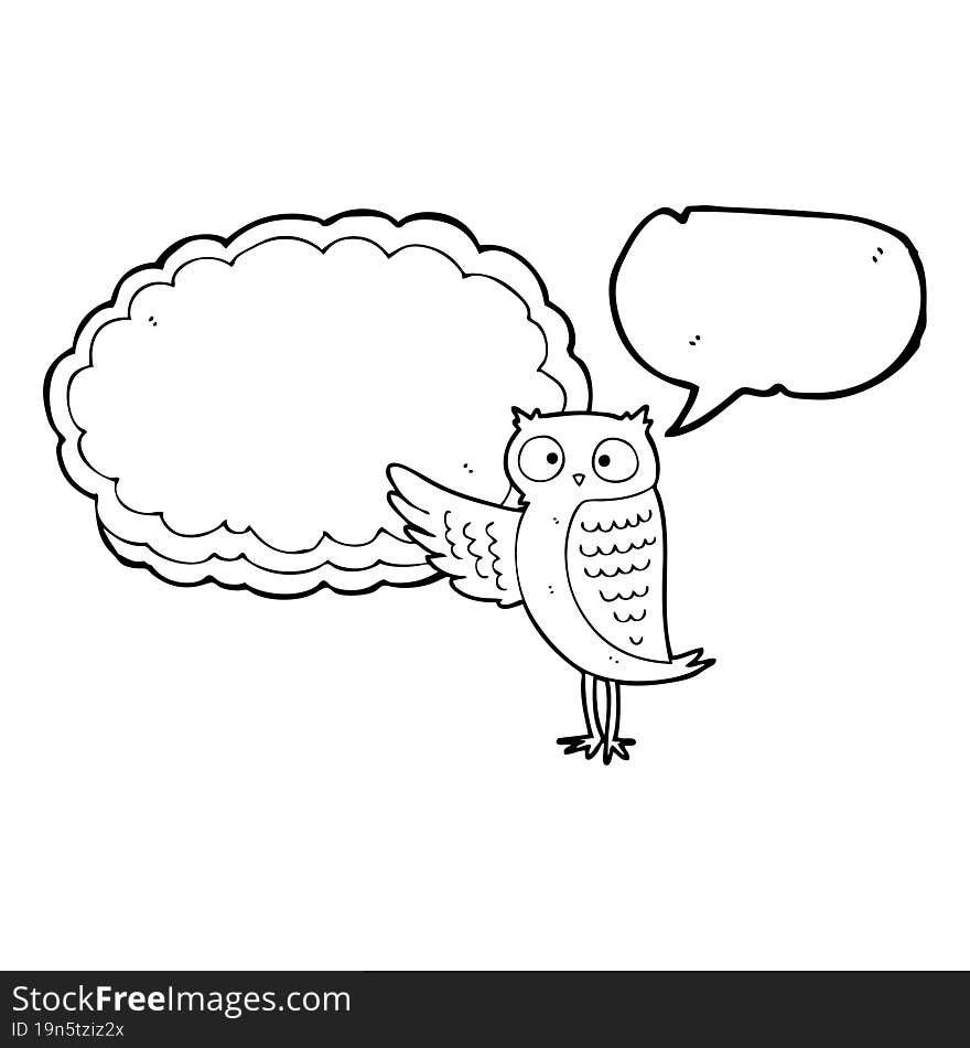 freehand drawn speech bubble cartoon owl pointing