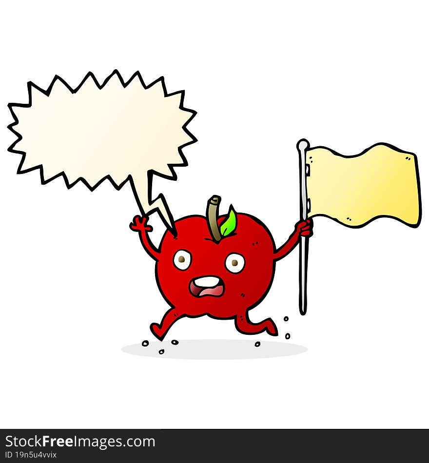 cartoon funny apple with flag with speech bubble