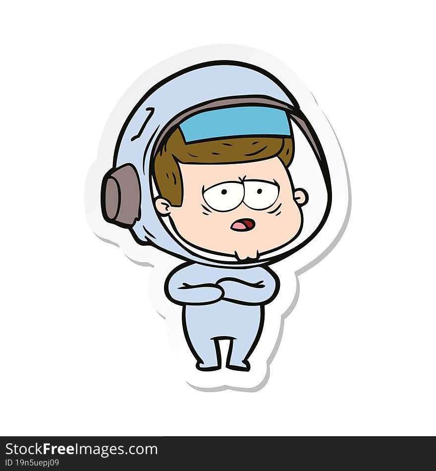 sticker of a cartoon tired astronaut