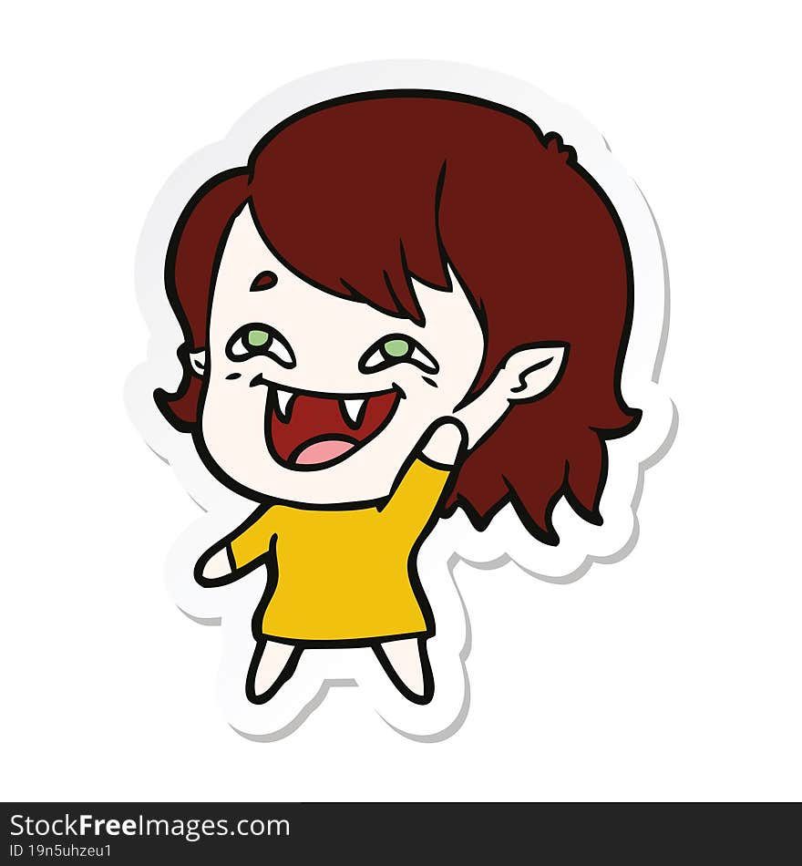 sticker of a cartoon laughing vampire girl