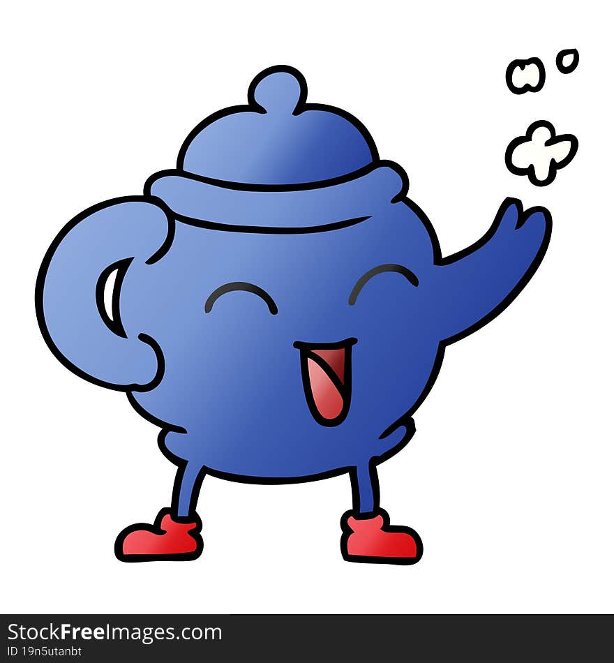 Gradient Cartoon Doodle Of A Blue Tea Pot