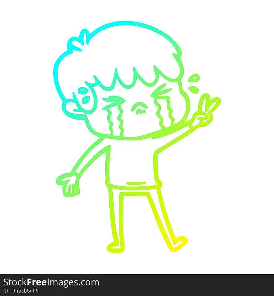 Cold Gradient Line Drawing Cartoon Boy Crying