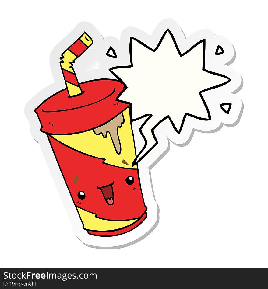 cute cartoon soda with speech bubble sticker. cute cartoon soda with speech bubble sticker