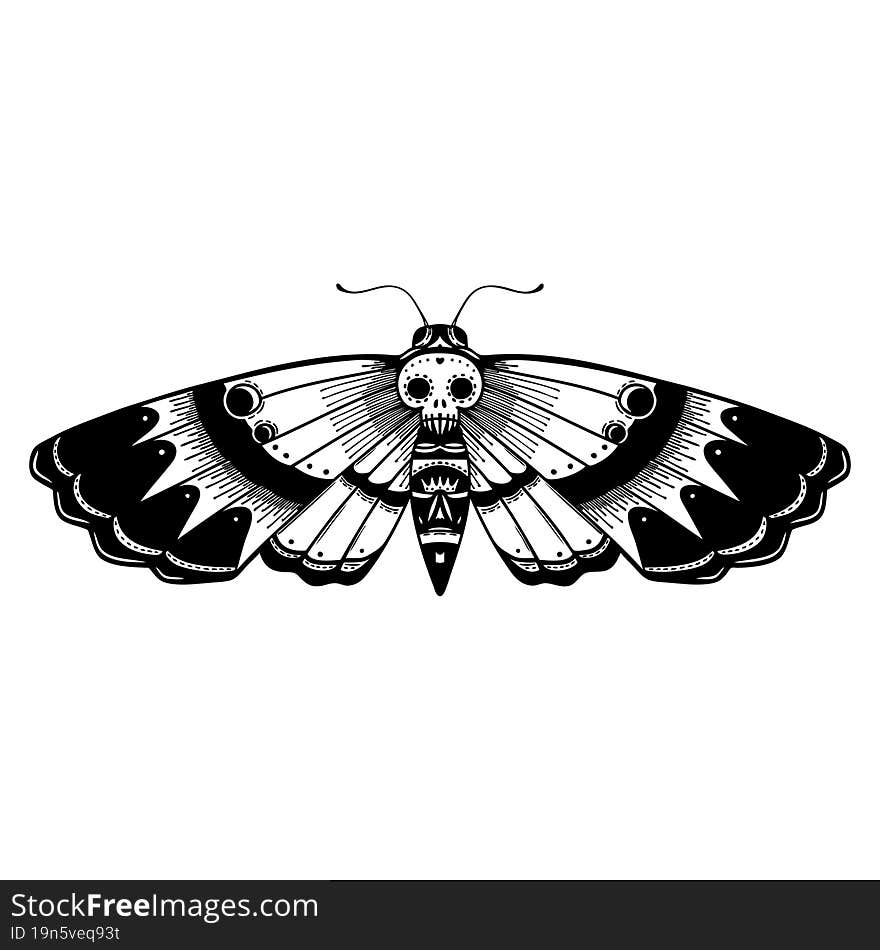 black line tattoo of a deaths head moth