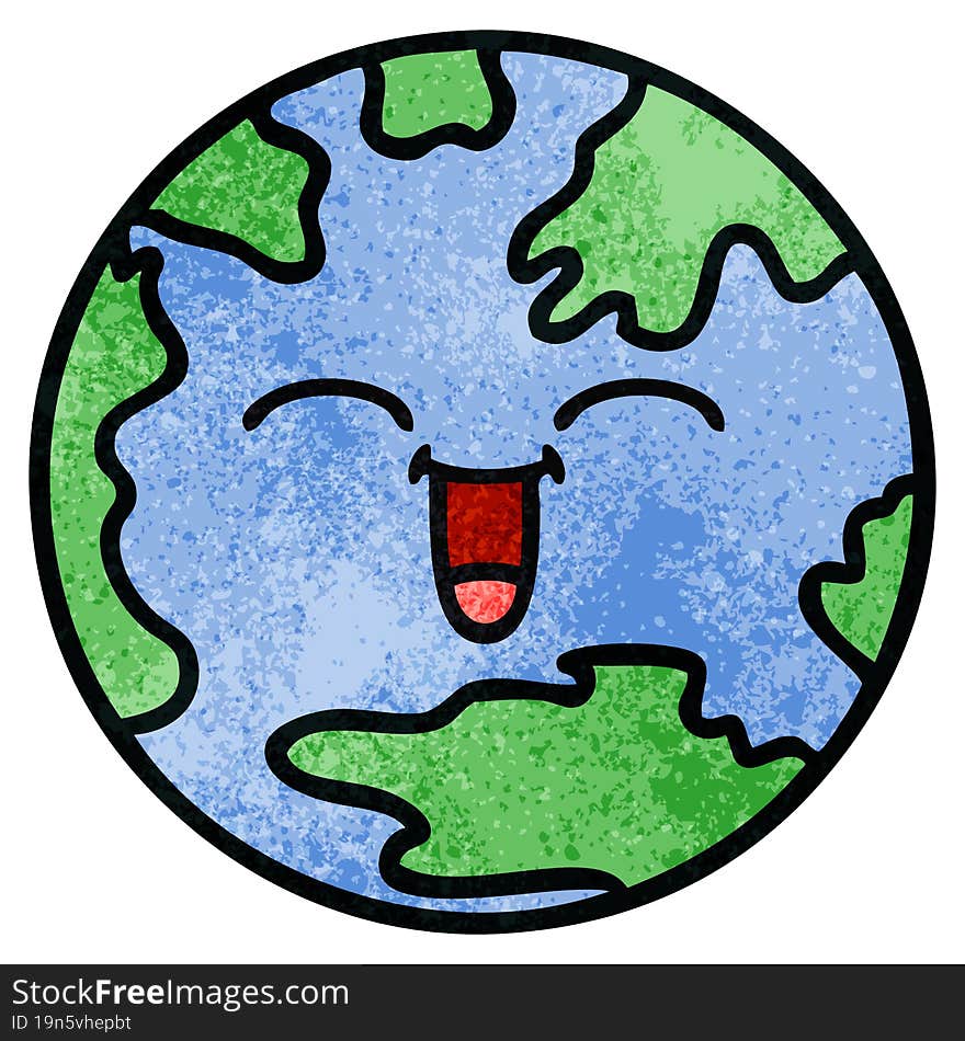 retro grunge texture cartoon of a planet earth