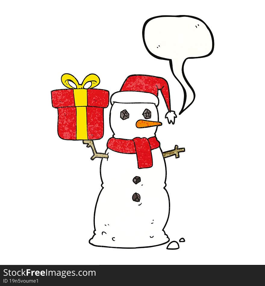 speech bubble textured cartoon snowman