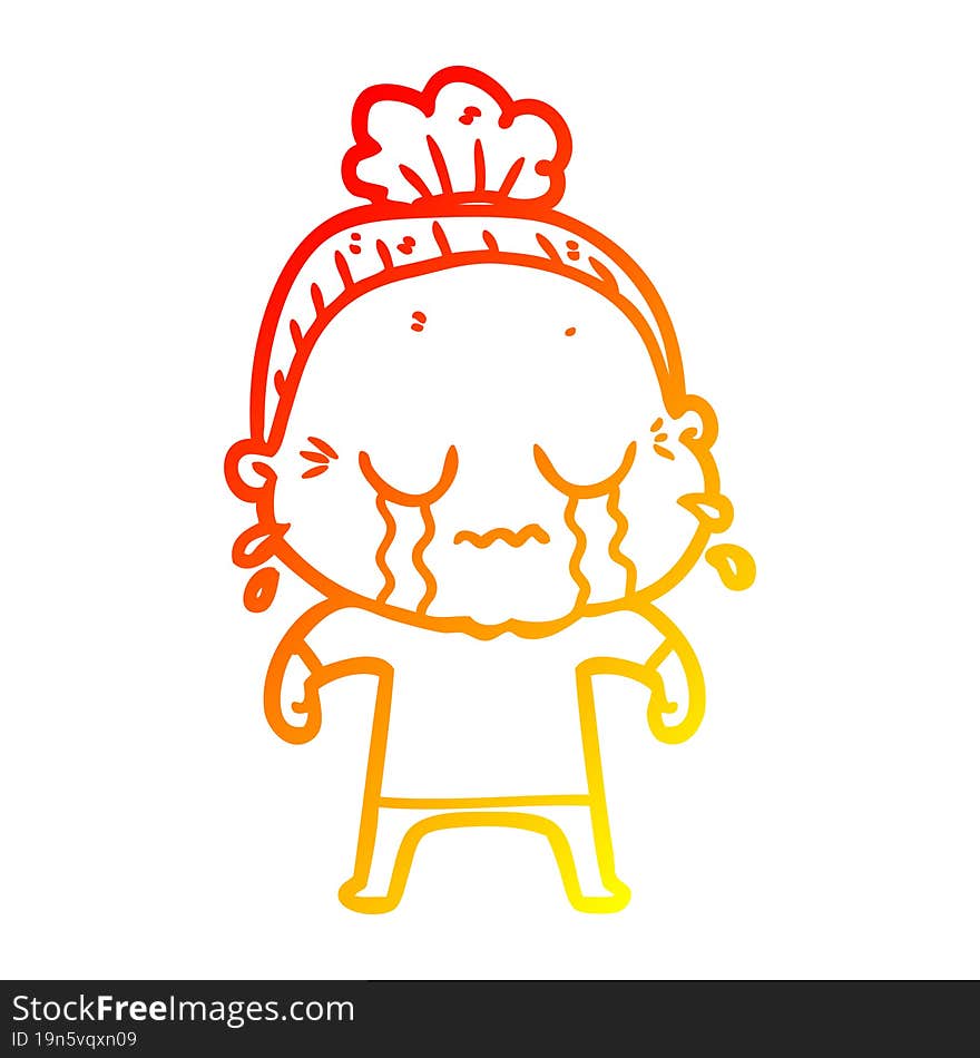 warm gradient line drawing cartoon crying old lady