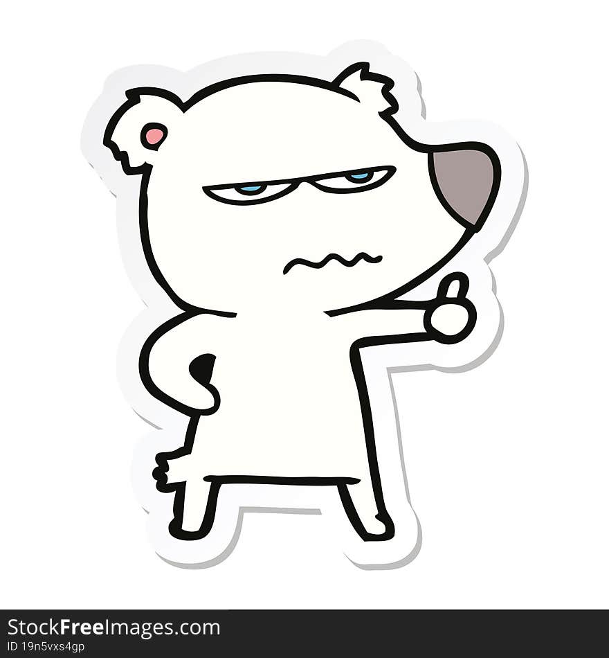 sticker of a angry bear polar cartoon giving thumbs up