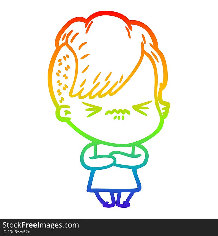 rainbow gradient line drawing cartoon annoyed hipster girl