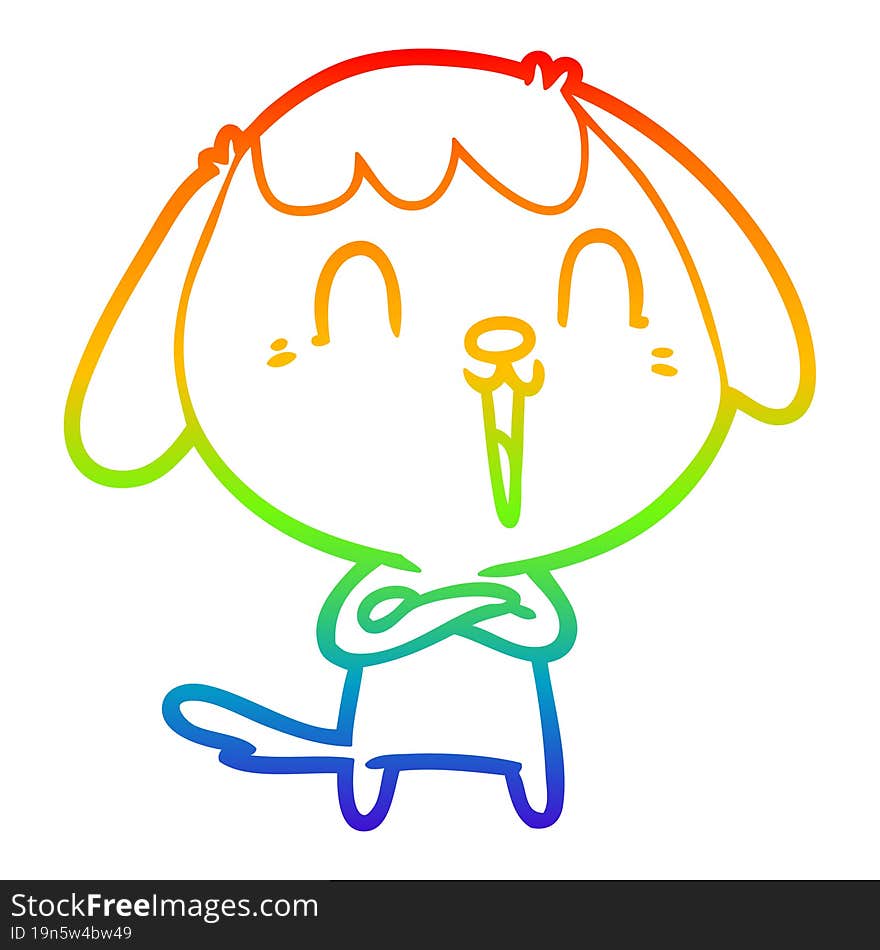 rainbow gradient line drawing of a cute cartoon dog