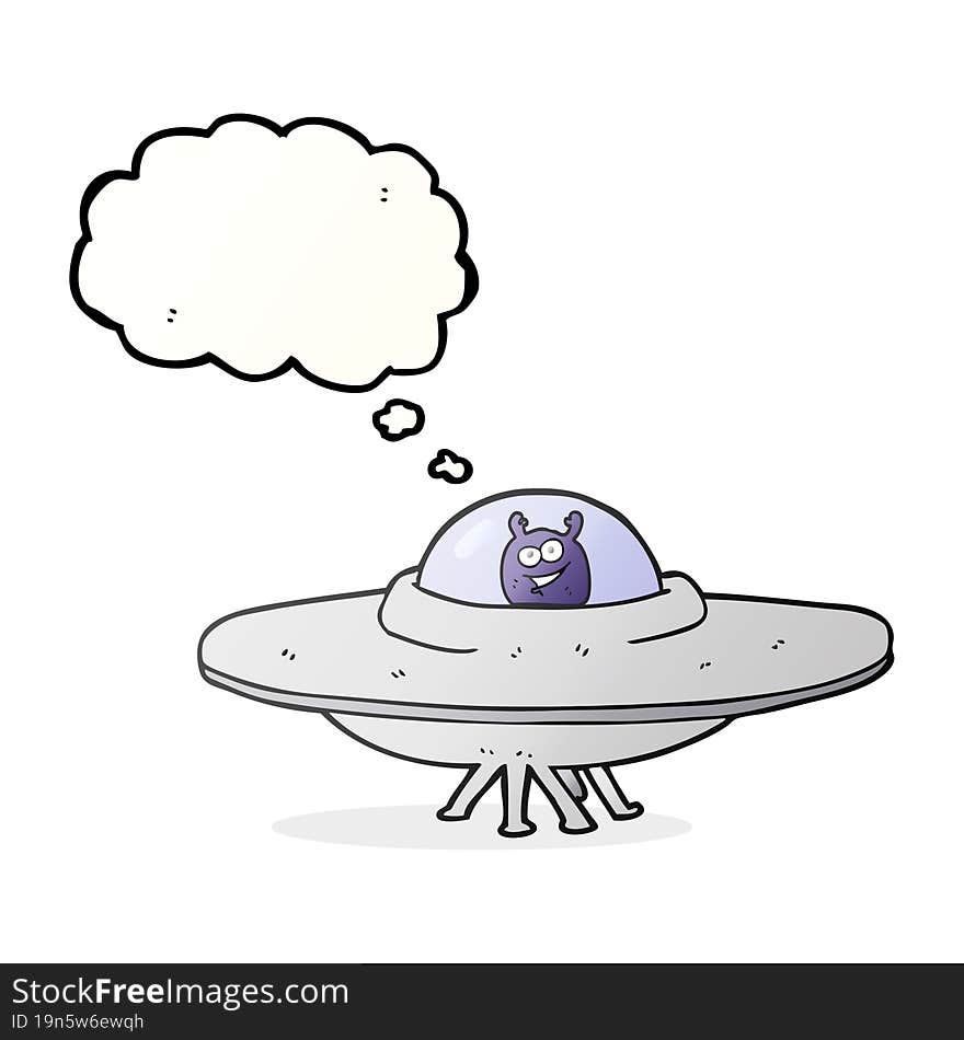 freehand drawn thought bubble cartoon flying saucer