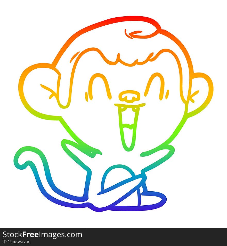 rainbow gradient line drawing of a cartoon laughing monkey