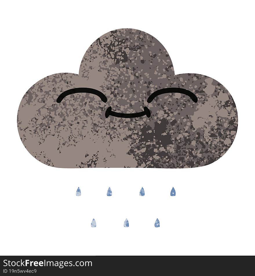 Retro Illustration Style Cartoon Storm Rain Cloud