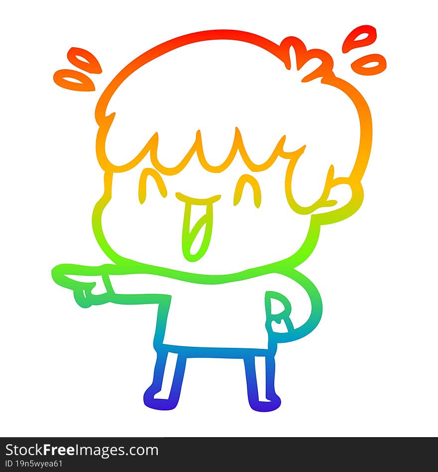 Rainbow Gradient Line Drawing Cartoon Laughing Boy