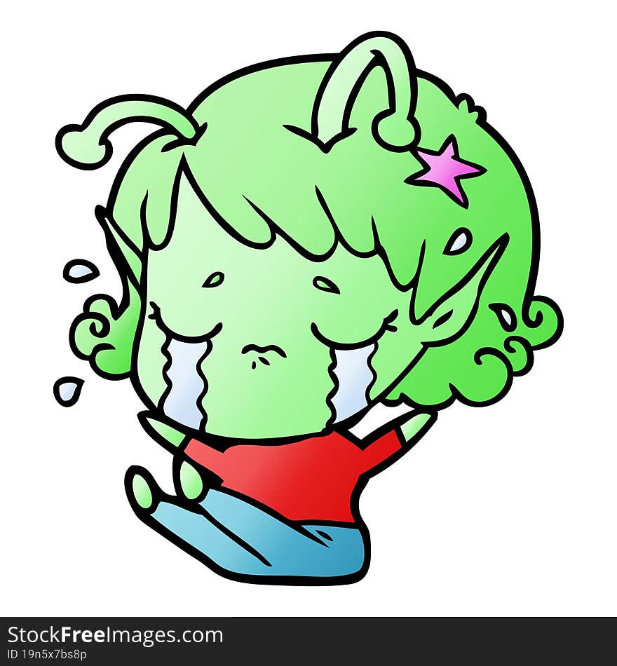 cartoon crying alien girl. cartoon crying alien girl