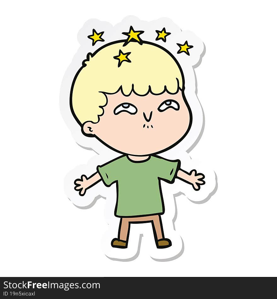 sticker of a cartoon amazed boy