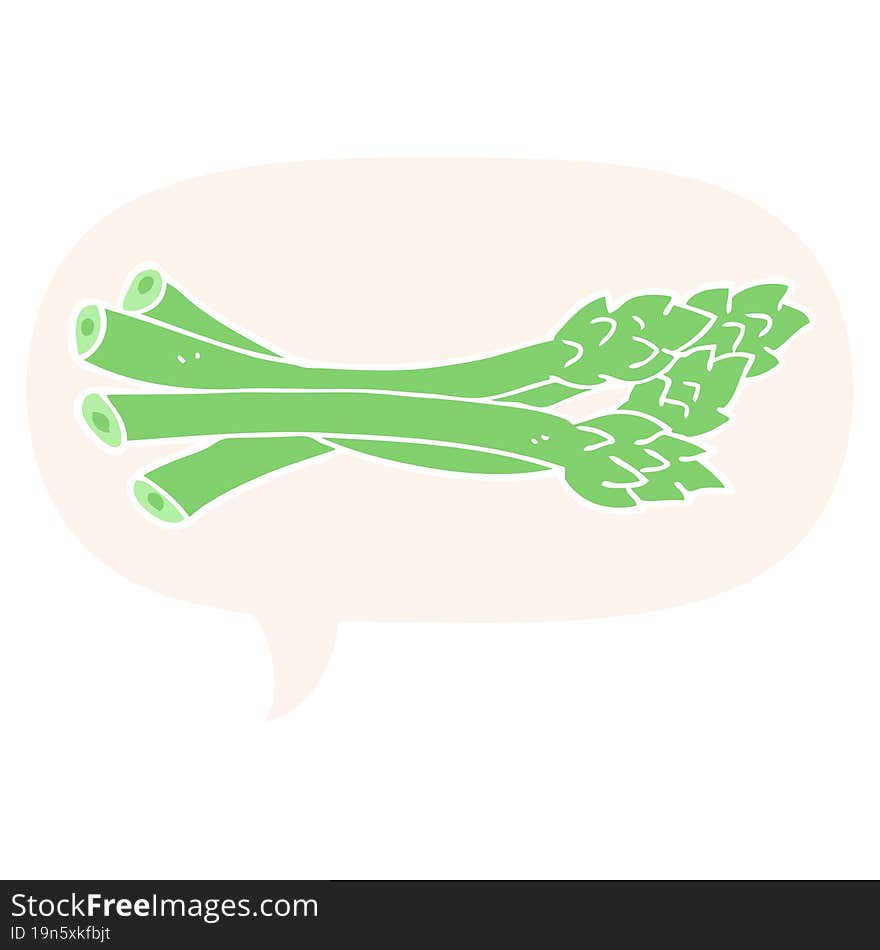 cartoon asparagus and speech bubble in retro style