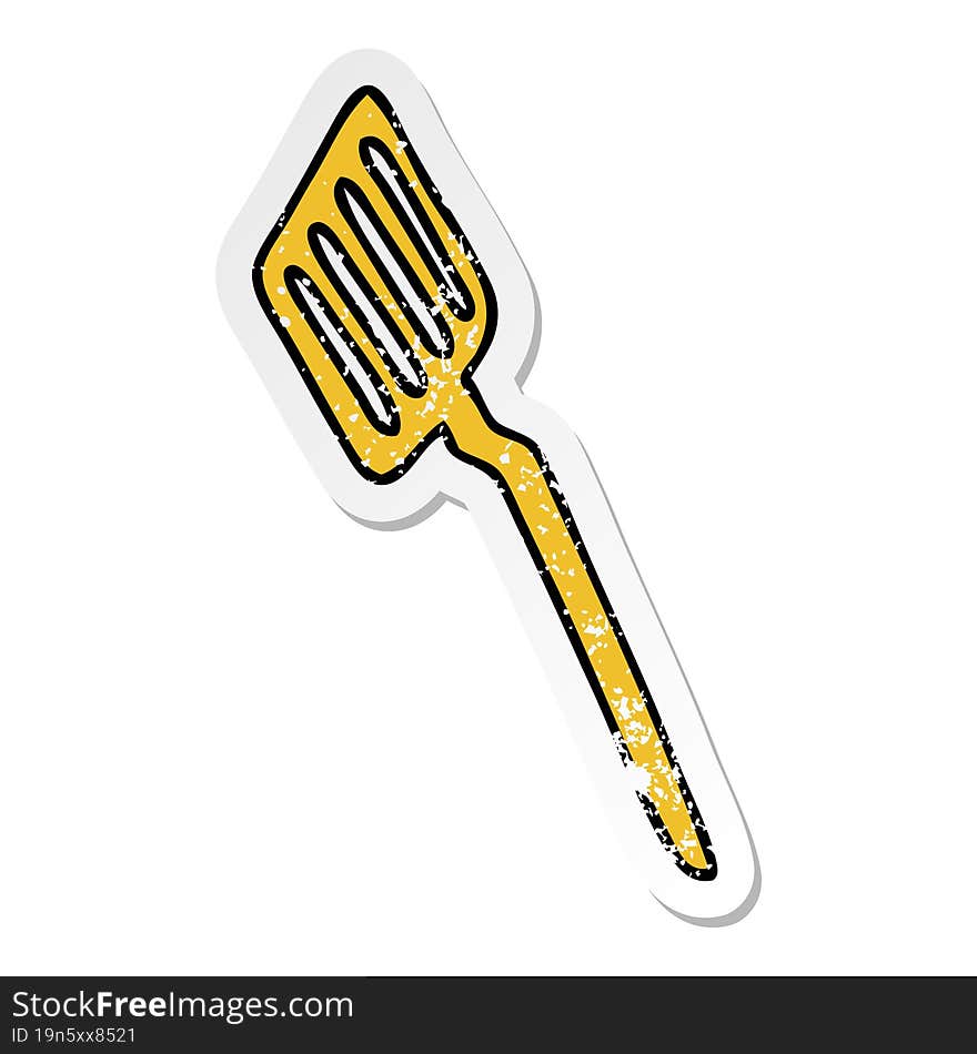 distressed sticker of a quirky hand drawn cartoon spatula