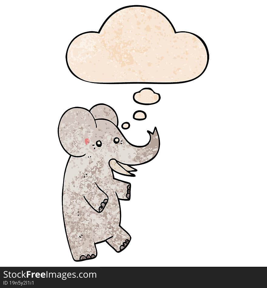 Cartoon Elephant And Thought Bubble In Grunge Texture Pattern Style