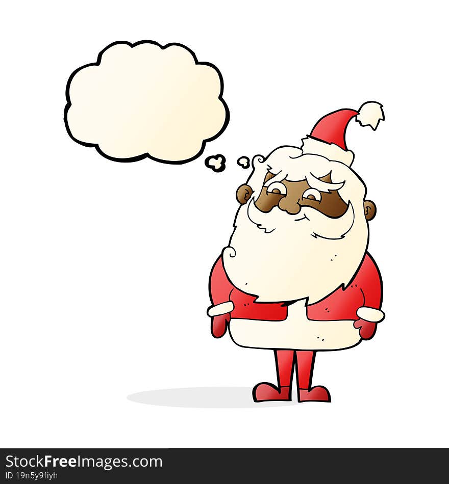 cartoon santa claus with thought bubble