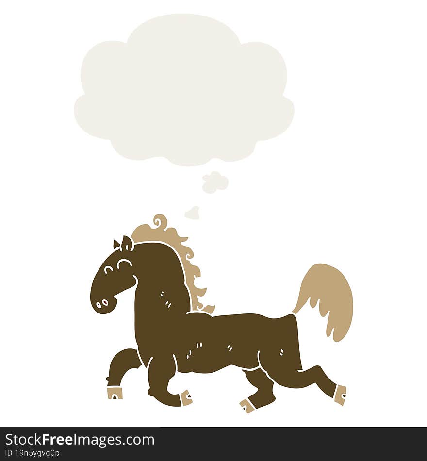 cartoon stallion and thought bubble in retro style