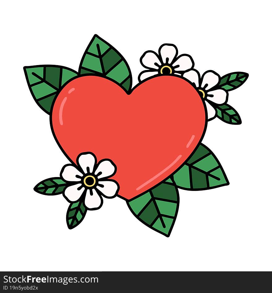 tattoo in traditional style of a botanical heart. tattoo in traditional style of a botanical heart