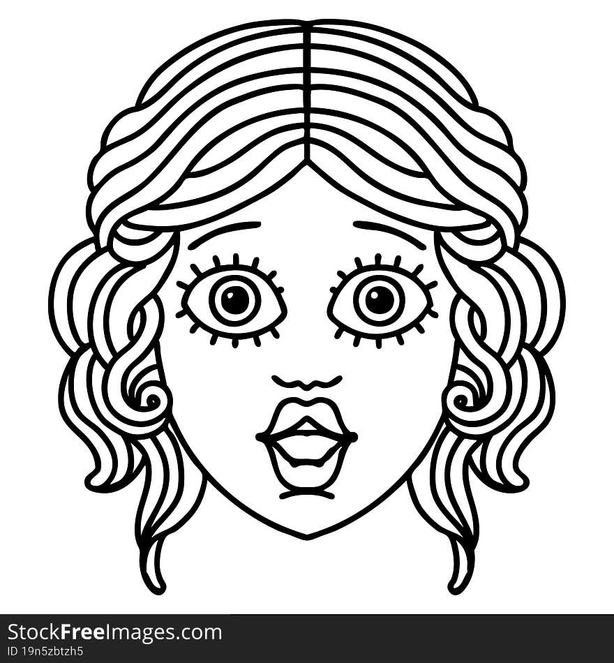 black line tattoo of female face