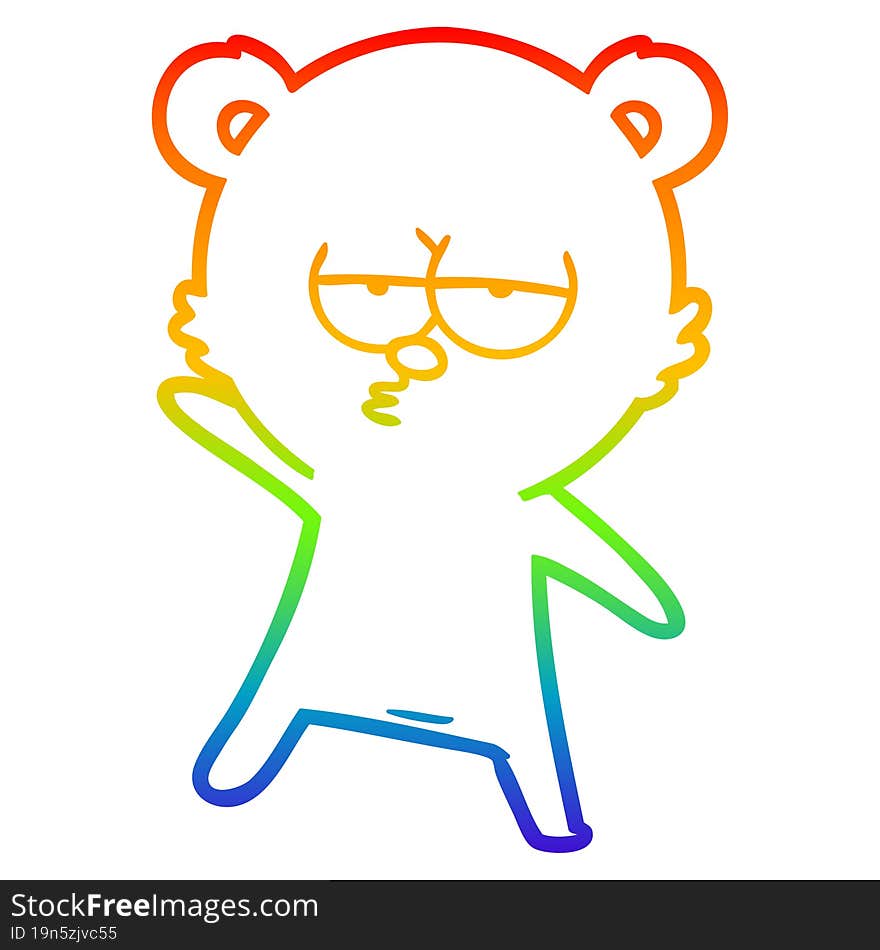 Rainbow Gradient Line Drawing Bored Bear Cartoon