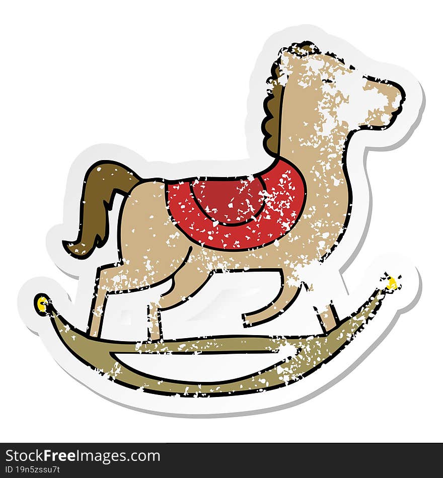 distressed sticker of a cartoon rocking horse