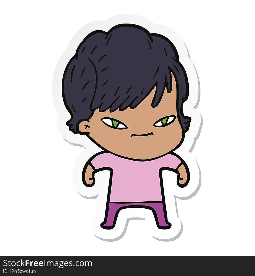 Sticker Of A Cartoon Happy Woman