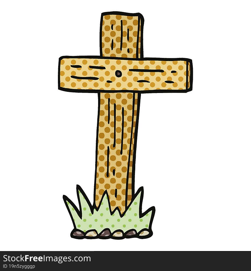 comic book style cartoon wooden cross