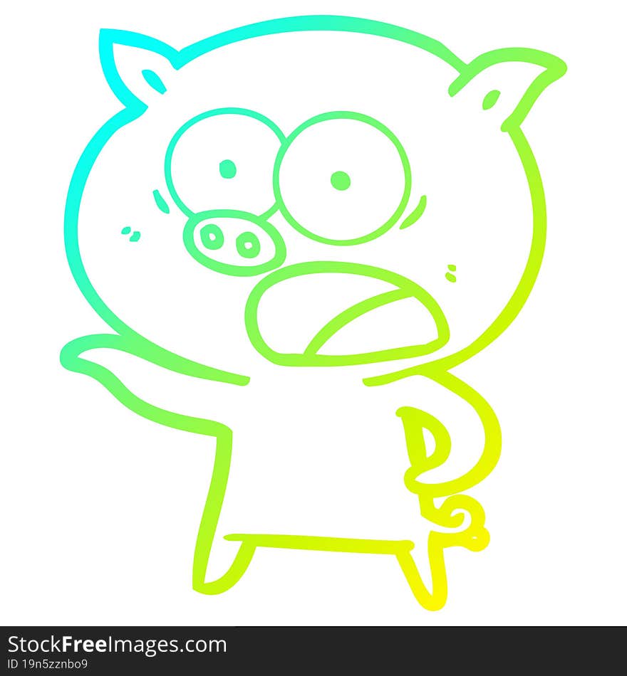 Cold Gradient Line Drawing Cartoon Pig Shouting