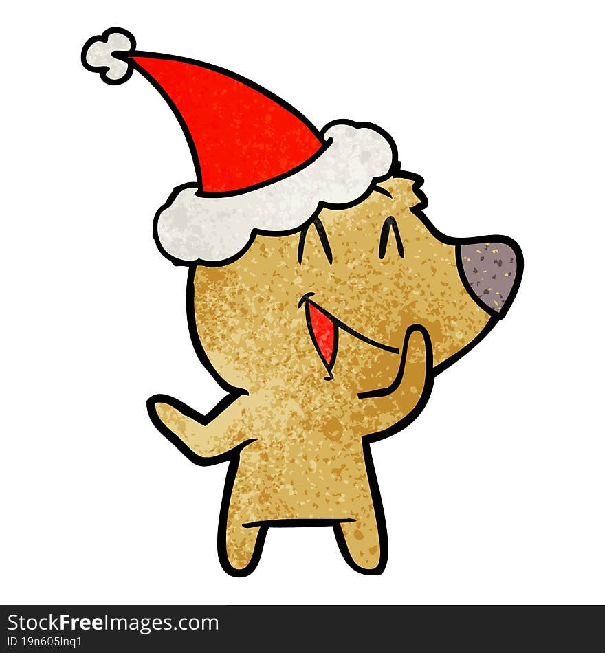 laughing bear hand drawn textured cartoon of a wearing santa hat. laughing bear hand drawn textured cartoon of a wearing santa hat