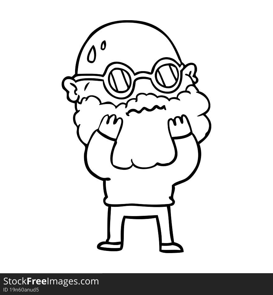 cartoon worried man with beard and spectacles. cartoon worried man with beard and spectacles