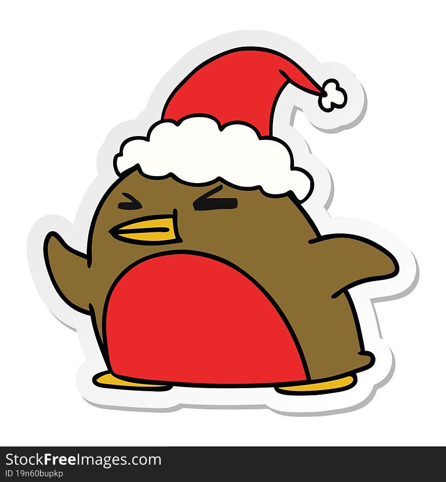 hand drawn christmas sticker cartoon of kawaii robin