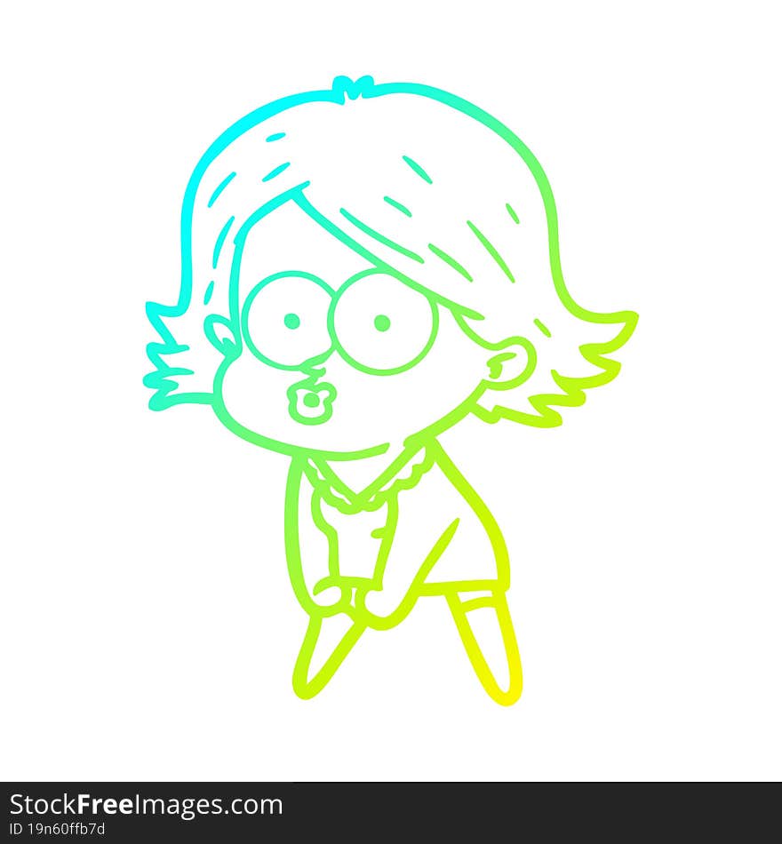 Cold Gradient Line Drawing Cartoon Girl Pouting