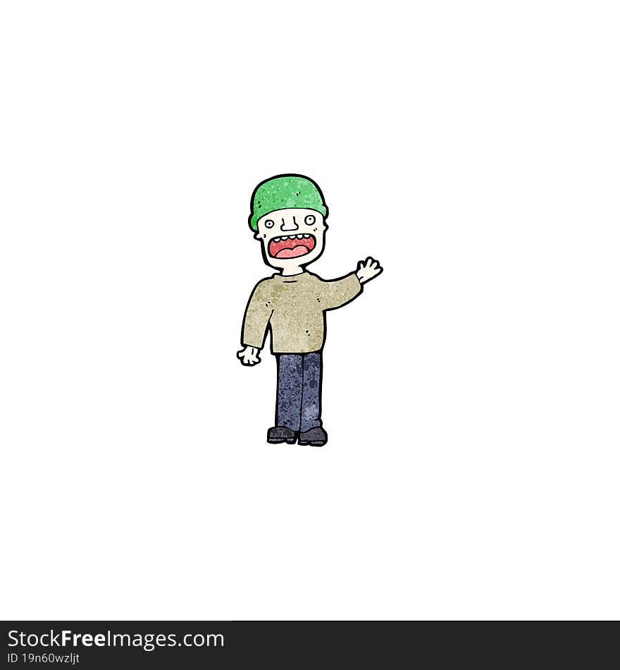 cartoon waving man in hat