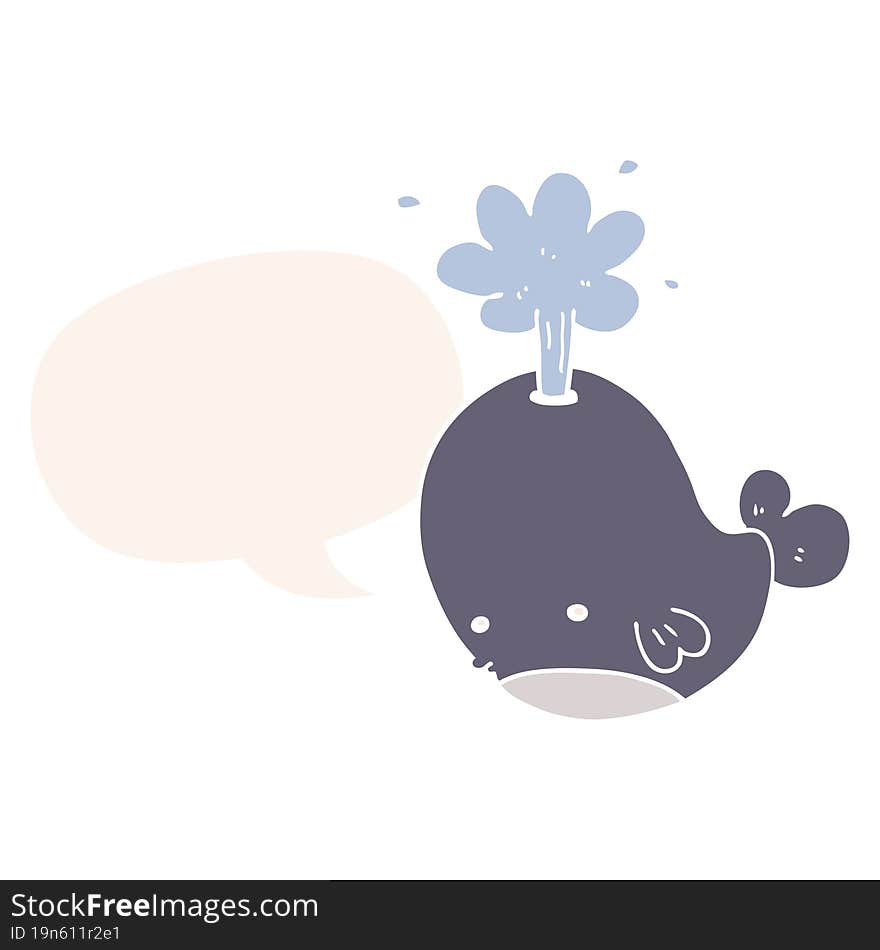 cartoon spouting whale and speech bubble in retro style