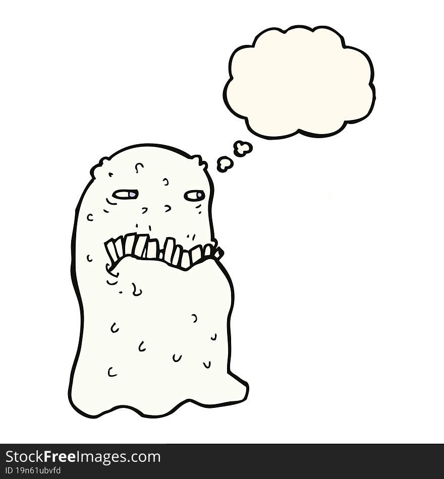 cartoon gross ghost with thought bubble