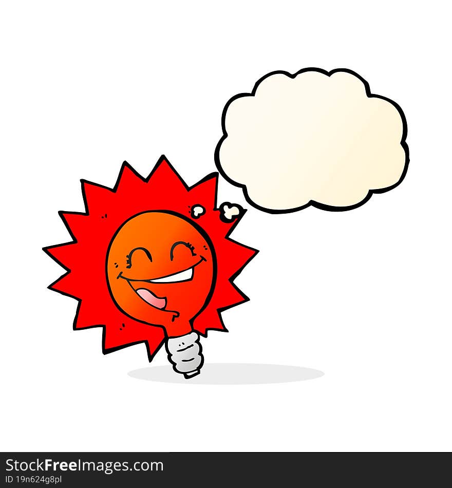 Happy Flashing Red Light Bulb Cartoon  With Thought Bubble