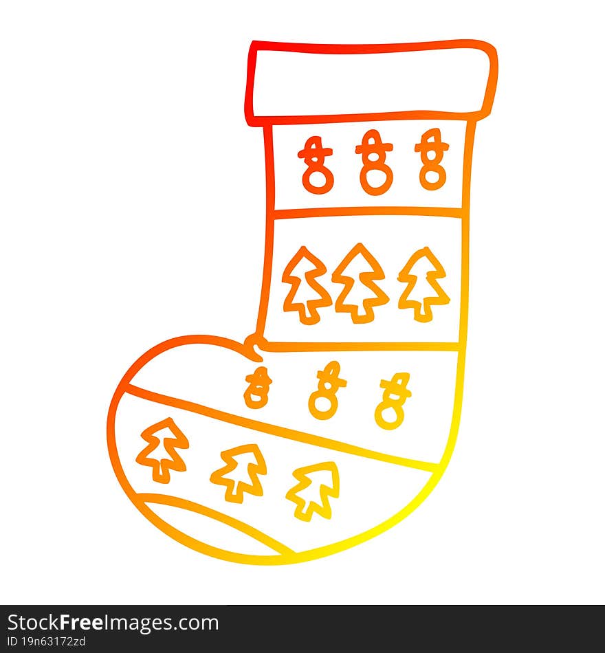 warm gradient line drawing of a cartoon christmas stocking