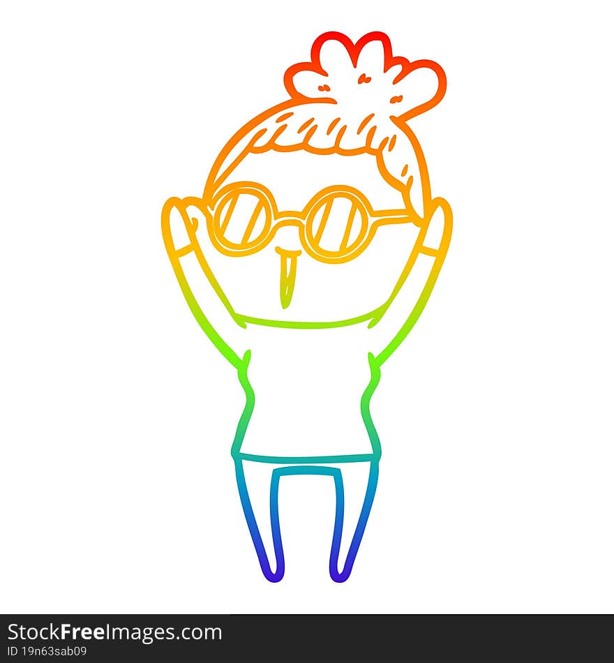 rainbow gradient line drawing of a cartoon woman wearing spectacles