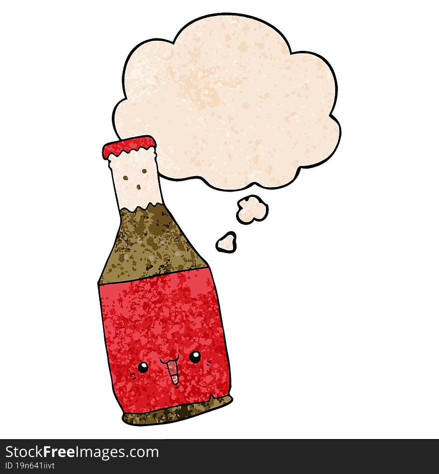 Cartoon Beer Bottle And Thought Bubble In Grunge Texture Pattern Style