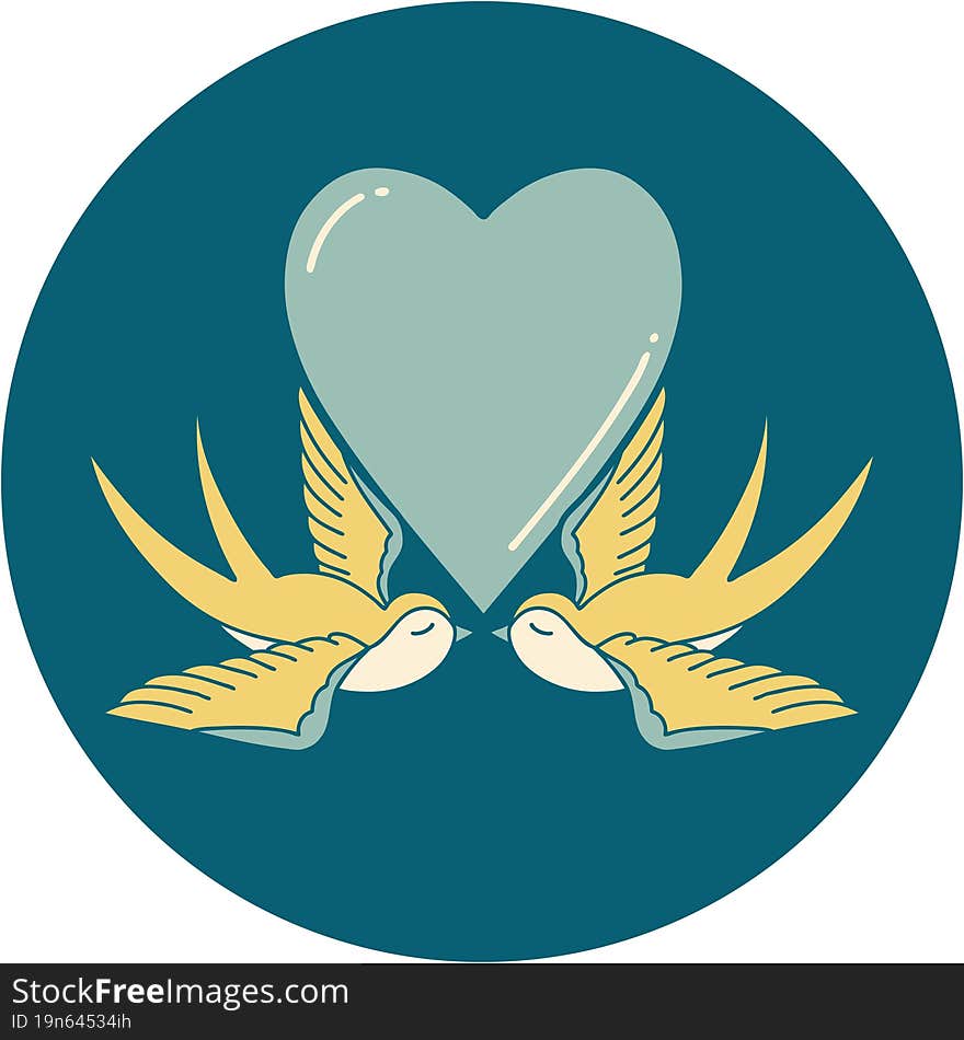 iconic tattoo style image of swallows and a heart. iconic tattoo style image of swallows and a heart